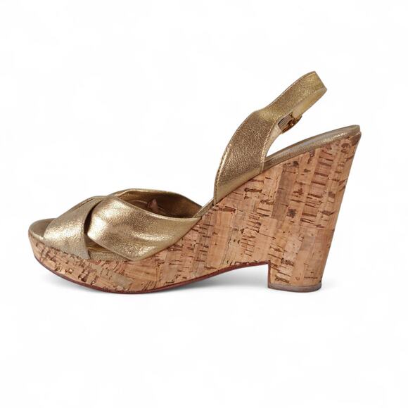 Dani Black Gold Leather Cork Platform Wedge Sandals 7.5M Made in Brazil - Picture 8 of 14